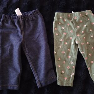 Carter's Baby Pants Set - Denim Blue and Floral Green